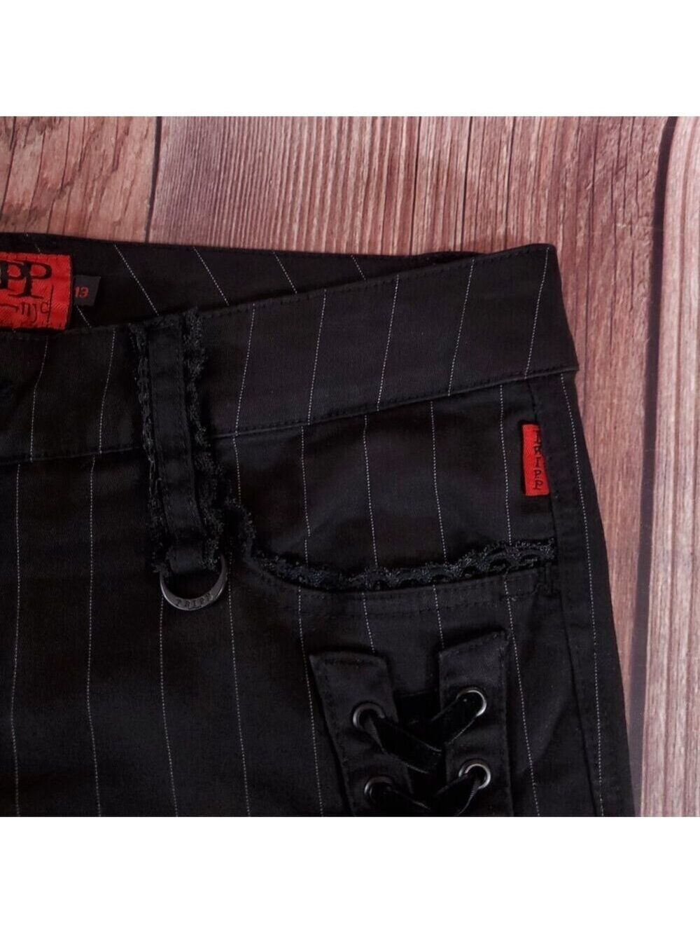 Vtg Tripp NYC Sz 13 Striper Black Tone Boot Cut Pants Pinstripe Goth Punk Y2K - Picture 5 of 15